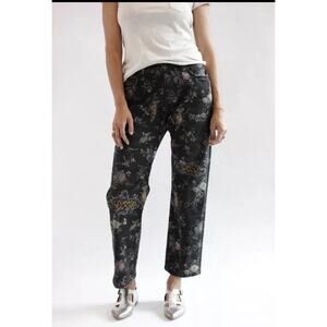 R13 Boyfriend Straight Leg Jeans Size 24 Floral Print patchwork Cropped Selvedge